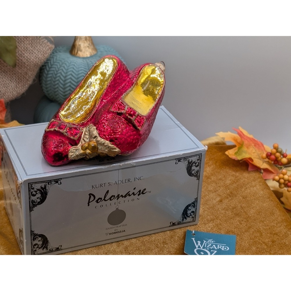 1998 Kurt S Adler Polonaise Ruby Slippers Christmas Ornament Komozja Poland Tag